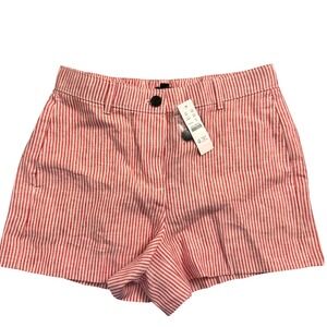 NWT J Crew Red White Stripe Linen High Rise Shorts XS 100% Linen